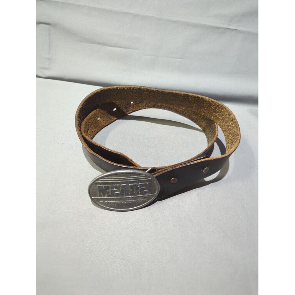 Vintage‎ 1986 Bergamot Brass Works Meade Electric Co Belt Buckle Leather Mens